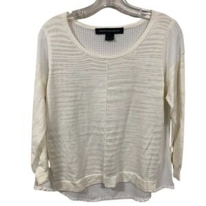French Connection Cream Mixed Media Scoop Neck Sheer Back Knit Top Small